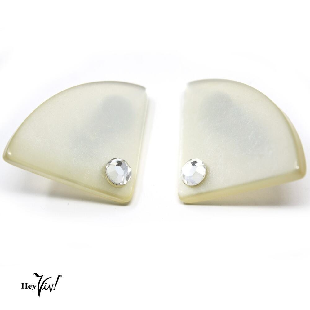 Vintage 80s Statement Earrings Translucent Lucite w Rhinestone 1.25" - Hey Viv